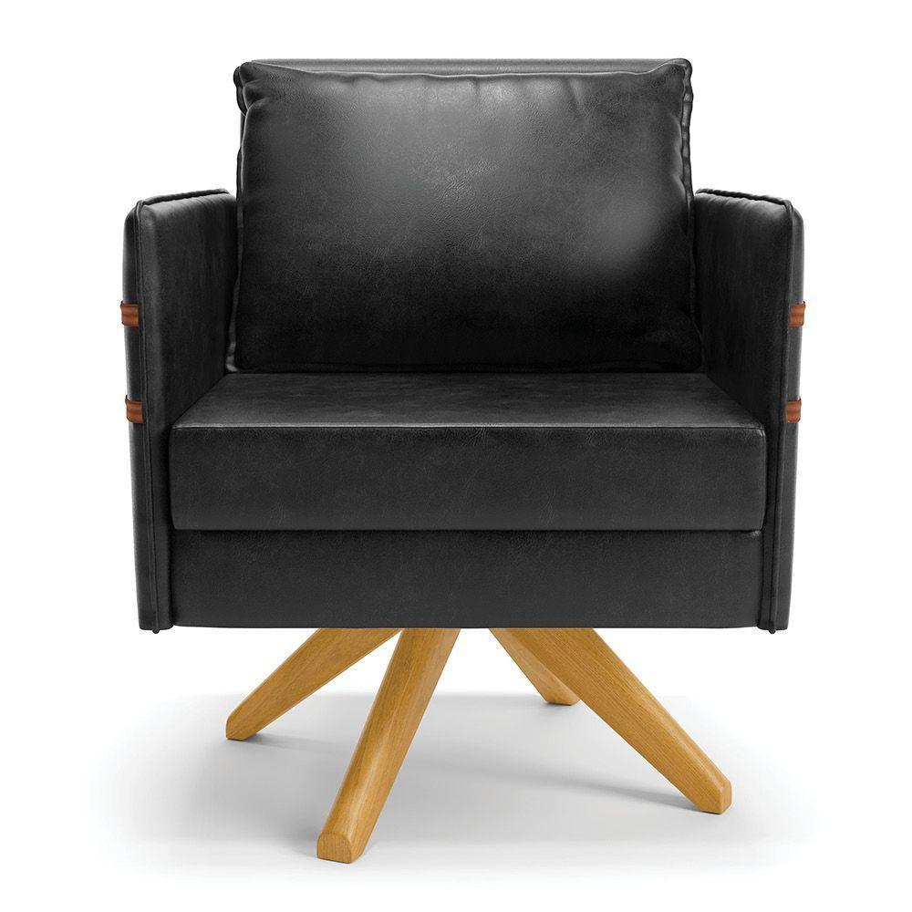 Kit 02 Poltronas Giratória Preto Base De Madeira Ma30 - 7