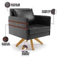 Kit 02 Poltronas Giratória Preto Base De Madeira Ma30