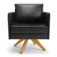 Kit 02 Poltronas Giratória Preto Base De Madeira Ma30 - 8