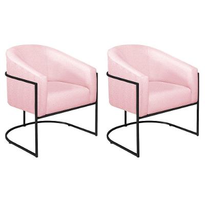 Kit 02 Poltronas Luiza Base De Ferro Preto Suede Rosa Bebê