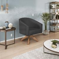 Kit 02 Poltronas Luiza Base Giratória De Madeira Suede Preto - 9