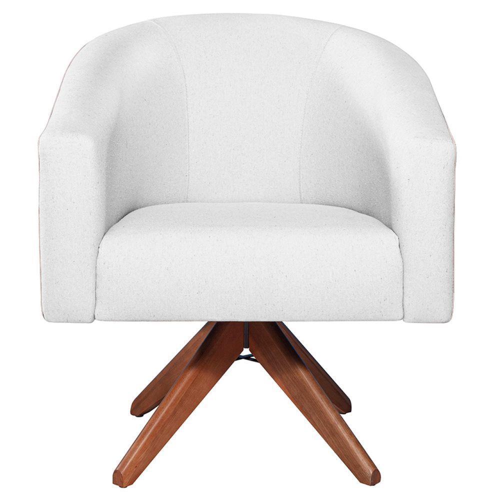 Kit 02 Poltronas Luiza Base Giratória De Madeira Suede Branco - 5