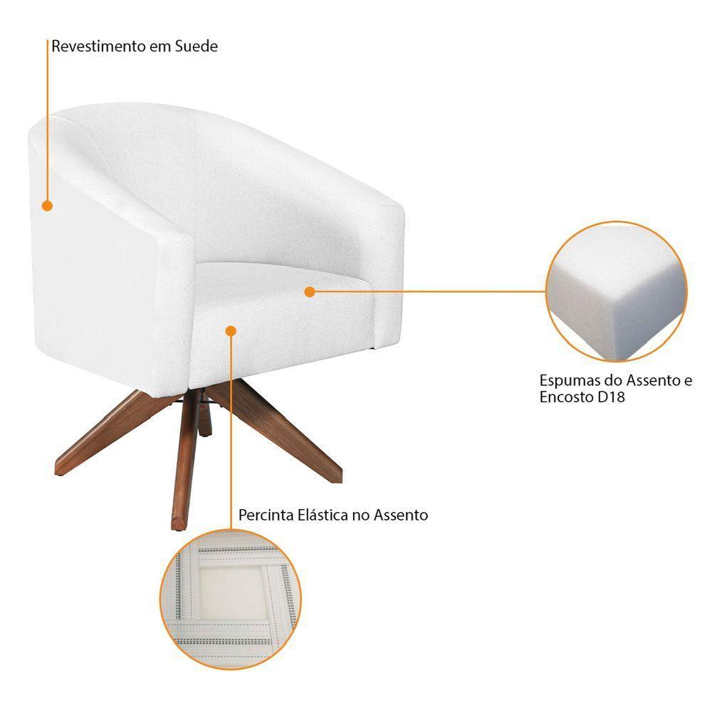 Kit 02 Poltronas Luiza Base Giratória De Madeira Suede Branco - 7