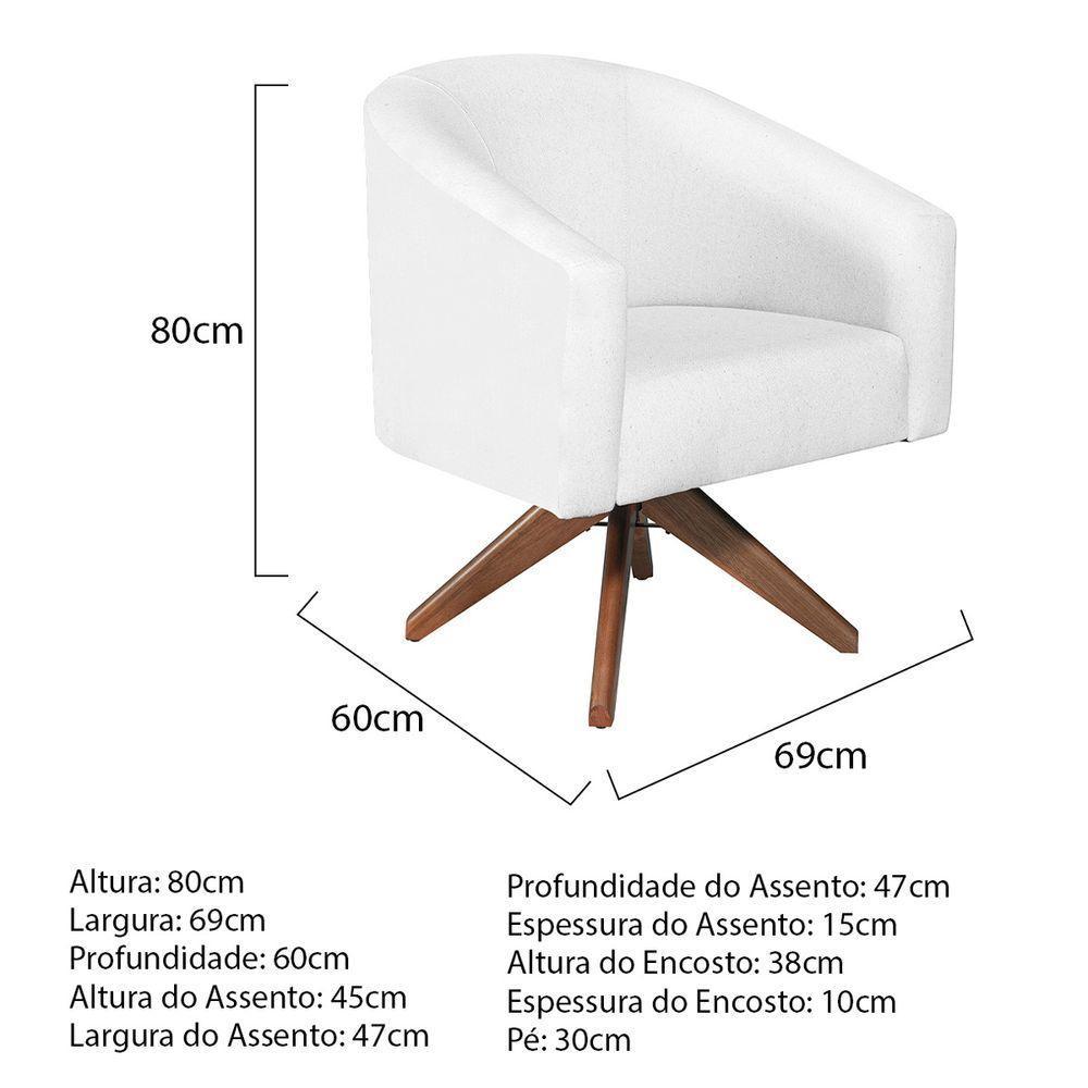 Kit 02 Poltronas Luiza Base Giratória De Madeira Suede Branco - 8