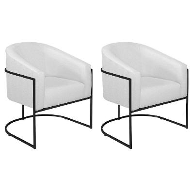 Kit 02 Poltronas Luiza Base De Ferro Preto Suede Branco