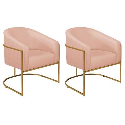 Kit 02 Poltronas Luiza Base De Ferro Dourado Suede Rosê