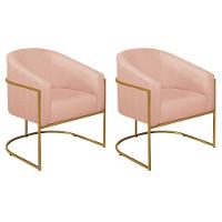 Kit 02 Poltronas Luiza Base De Ferro Dourado Suede Rosê - 1