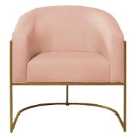 Kit 02 Poltronas Luiza Base De Ferro Dourado Suede Rosê - 7