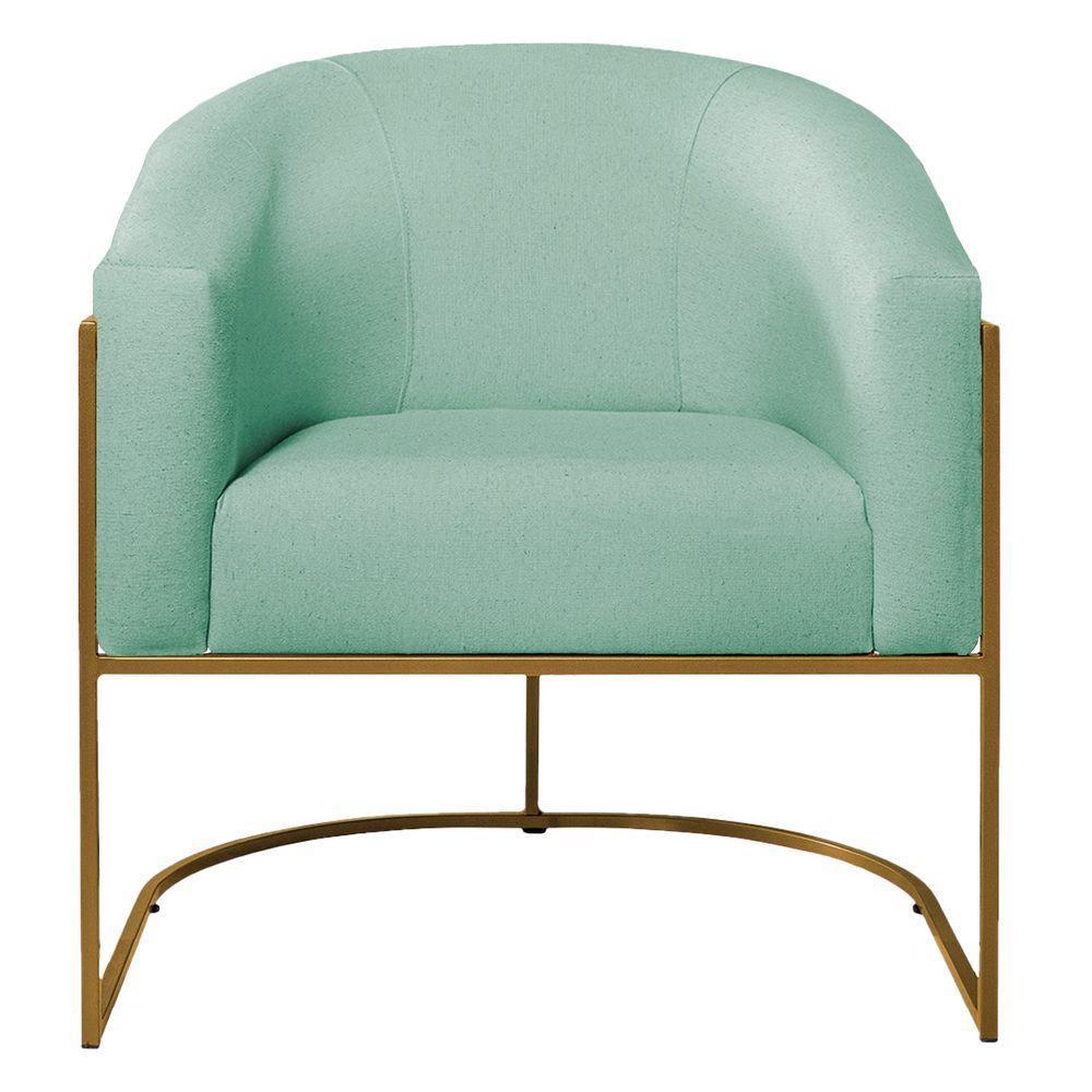 Kit 02 Poltronas Luiza Base De Ferro Dourado Suede Azul Tiffany - 4