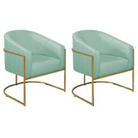 Kit 02 Poltronas Luiza Base De Ferro Dourado Suede Azul Tiffany - 2