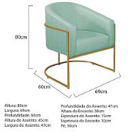 Kit 02 Poltronas Luiza Base De Ferro Dourado Suede Azul Tiffany - 7