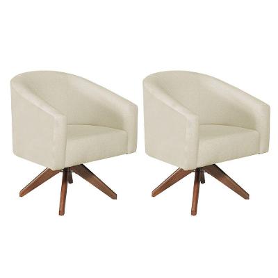 Kit 02 Poltronas Luiza Base Giratória De Madeira Suede Bege