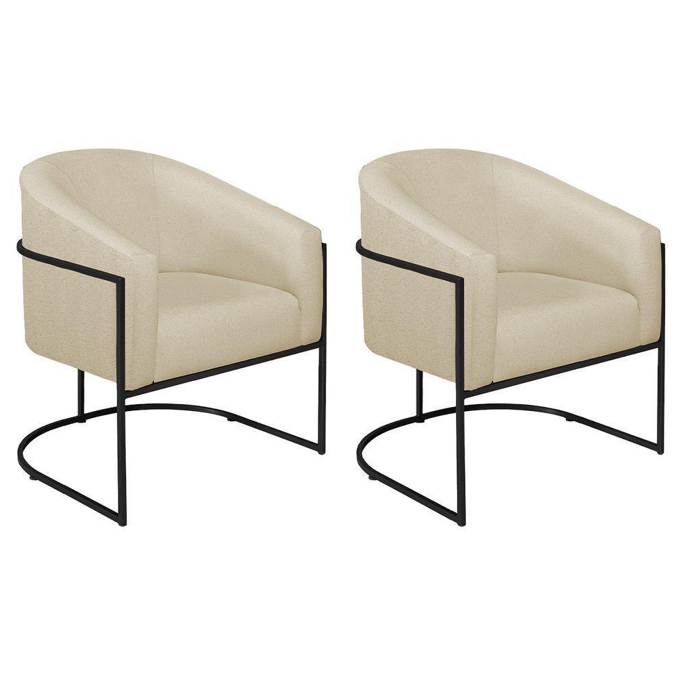 Kit 02 Poltronas Luiza Base De Ferro Preto Suede Azul Marinho - 2