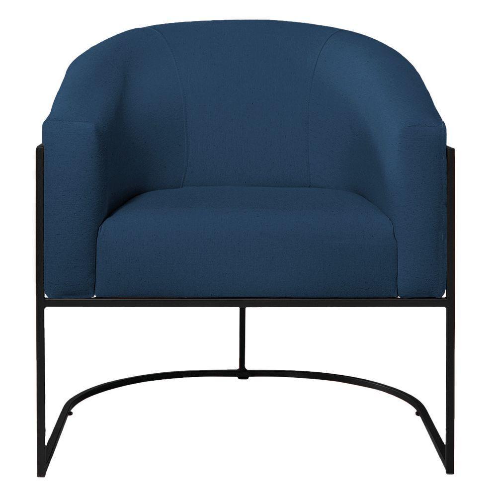 Kit 02 Poltronas Luiza Base De Ferro Preto Suede Azul Marinho - 4