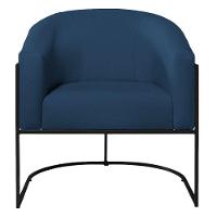 Kit 02 Poltronas Luiza Base De Ferro Preto Suede Azul Marinho