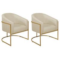 Kit 02 Poltronas Luiza Base De Ferro Dourado Suede Preto - 1