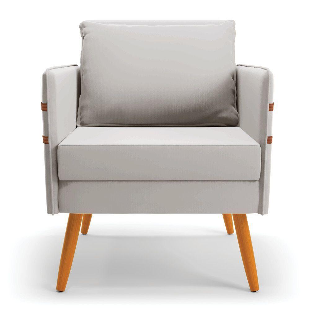 Kit 02 Poltronas Mari Veludo Pés Palito Castanho Cinza - 7