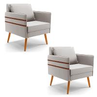 Kit 02 Poltronas Mari Veludo Pés Palito Castanho Cinza - 1