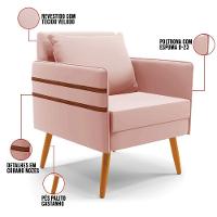 Kit 02 Poltronas Mari Veludo Rosê Pés Palito Castanho