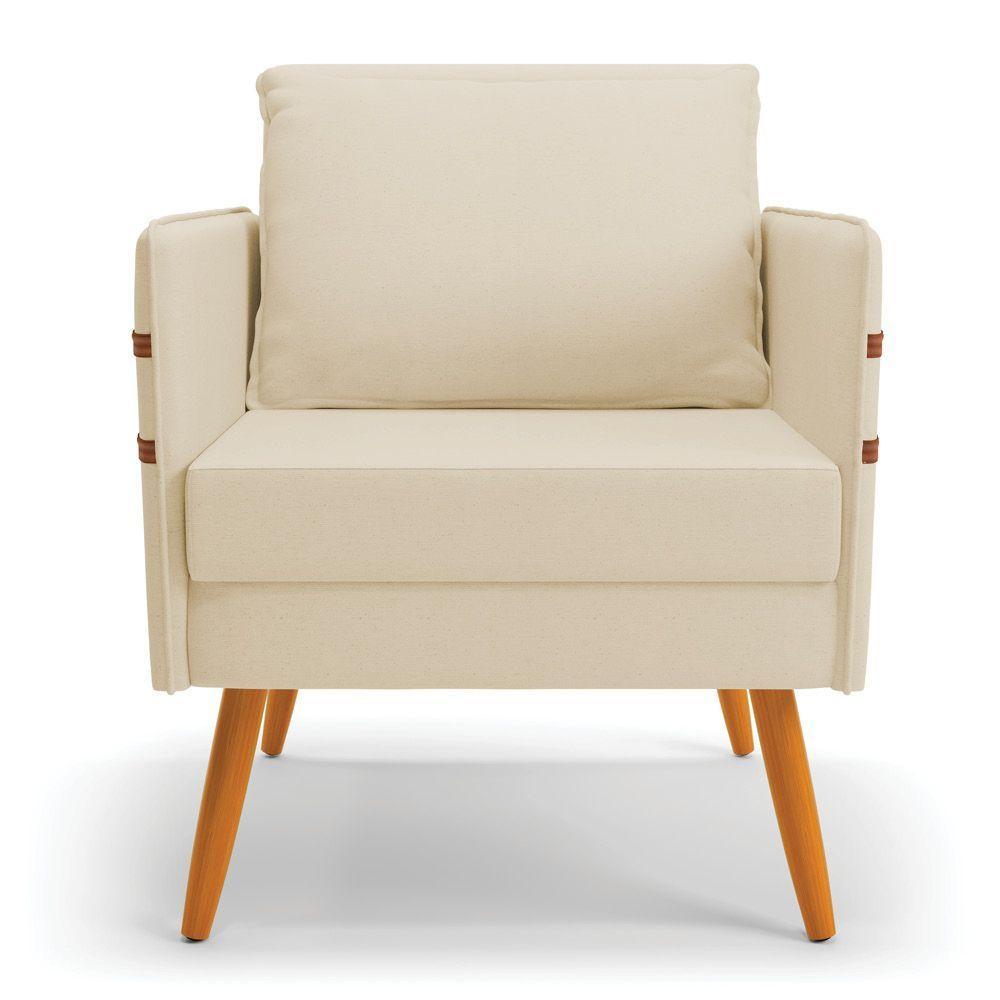 Kit 02 Poltronas Mari Linho Bege A19 Pés Palito Castanho - 7