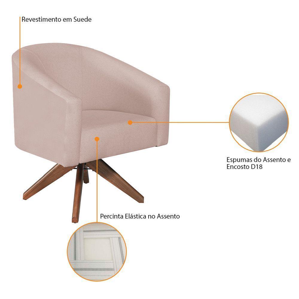 Kit 02 Poltronas Luiza Base Giratória De Madeira Suede Rosê - 6