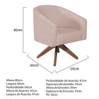 Kit 02 Poltronas Luiza Base Giratória De Madeira Suede Rosê - 7