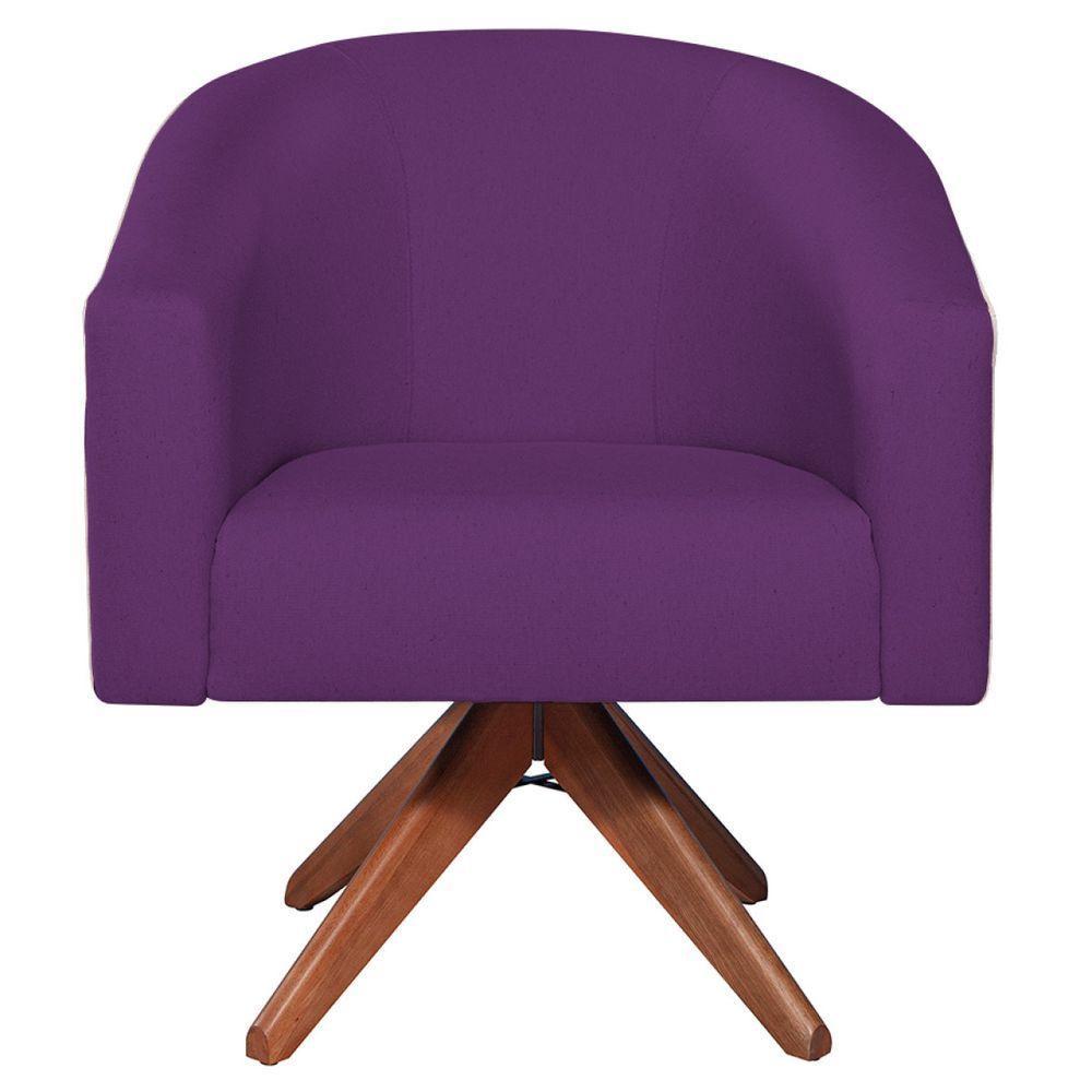 Kit 02 Poltronas Luiza Base Giratória De Madeira Suede Roxo - 4