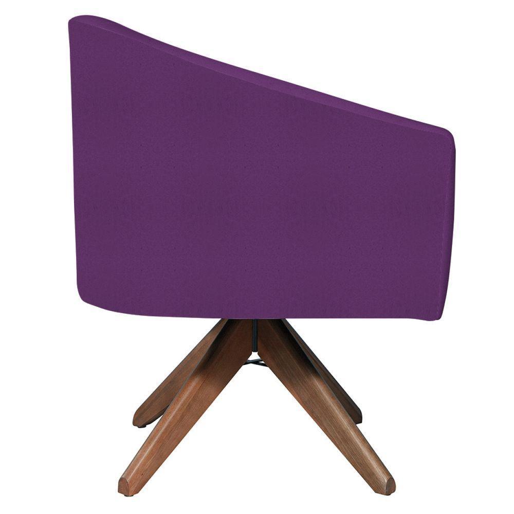 Kit 02 Poltronas Luiza Base Giratória De Madeira Suede Roxo - 5