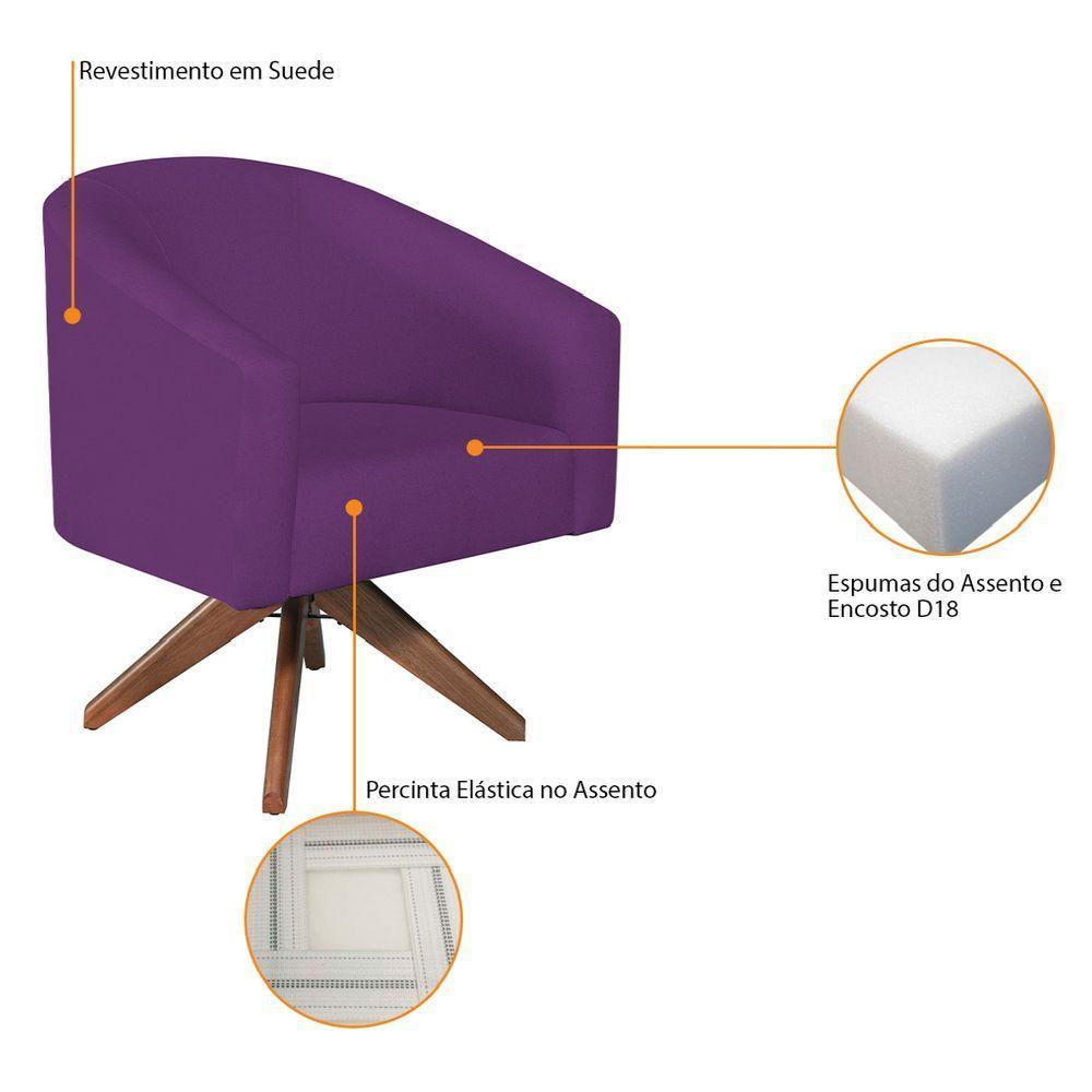 Kit 02 Poltronas Luiza Base Giratória De Madeira Suede Roxo - 6