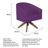 Kit 02 Poltronas Luiza Base Giratória De Madeira Suede Roxo - 19