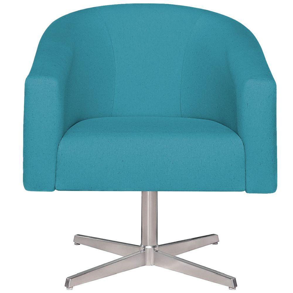 Kit 02 Poltronas Luiza Base Giratória De Metal Suede Azul Turquesa - 4