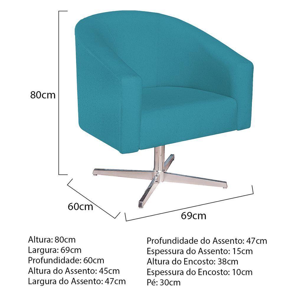 Kit 02 Poltronas Luiza Base Giratória De Metal Suede Azul Turquesa - 7