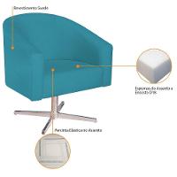 Kit 02 Poltronas Luiza Base Giratória De Metal Suede Azul Turquesa - 6