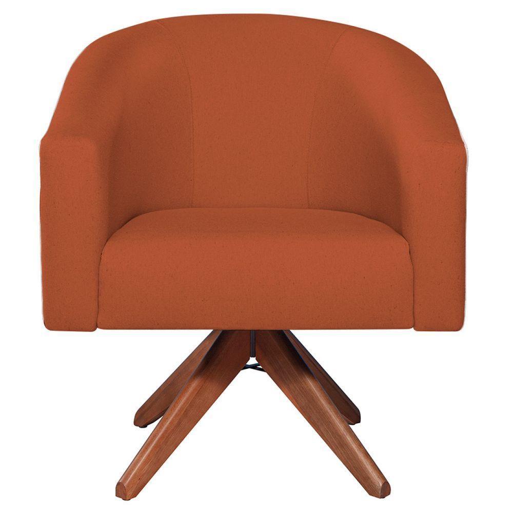 Kit 02 Poltronas Luiza Base Giratória De Madeira Suede Terracota - 4