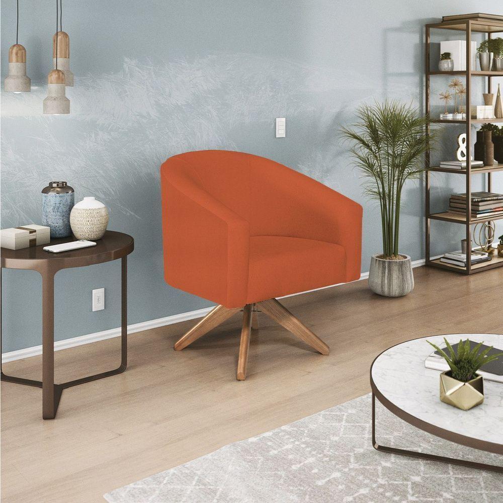 Kit 02 Poltronas Luiza Base Giratória De Madeira Suede Terracota - 8