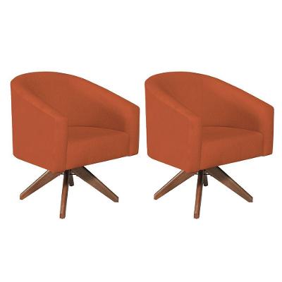Kit 02 Poltronas Luiza Base Giratória De Madeira Suede Terracota