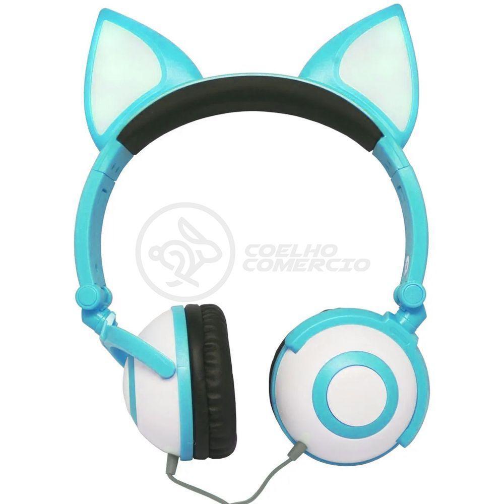 Fone De Ouvido Gatinho Fox Fio C/ Led Infantil Azul - 4