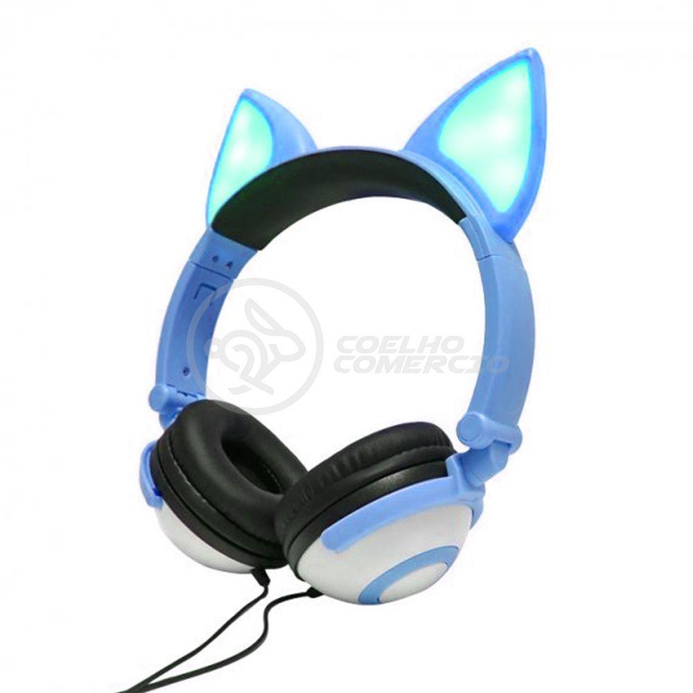 Fone De Ouvido Gatinho Fox Fio C/ Led Infantil Azul - 5