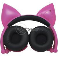 Fone De Ouvido Gatinho Fio Com Led Dobrável Microfone Rosa - 5