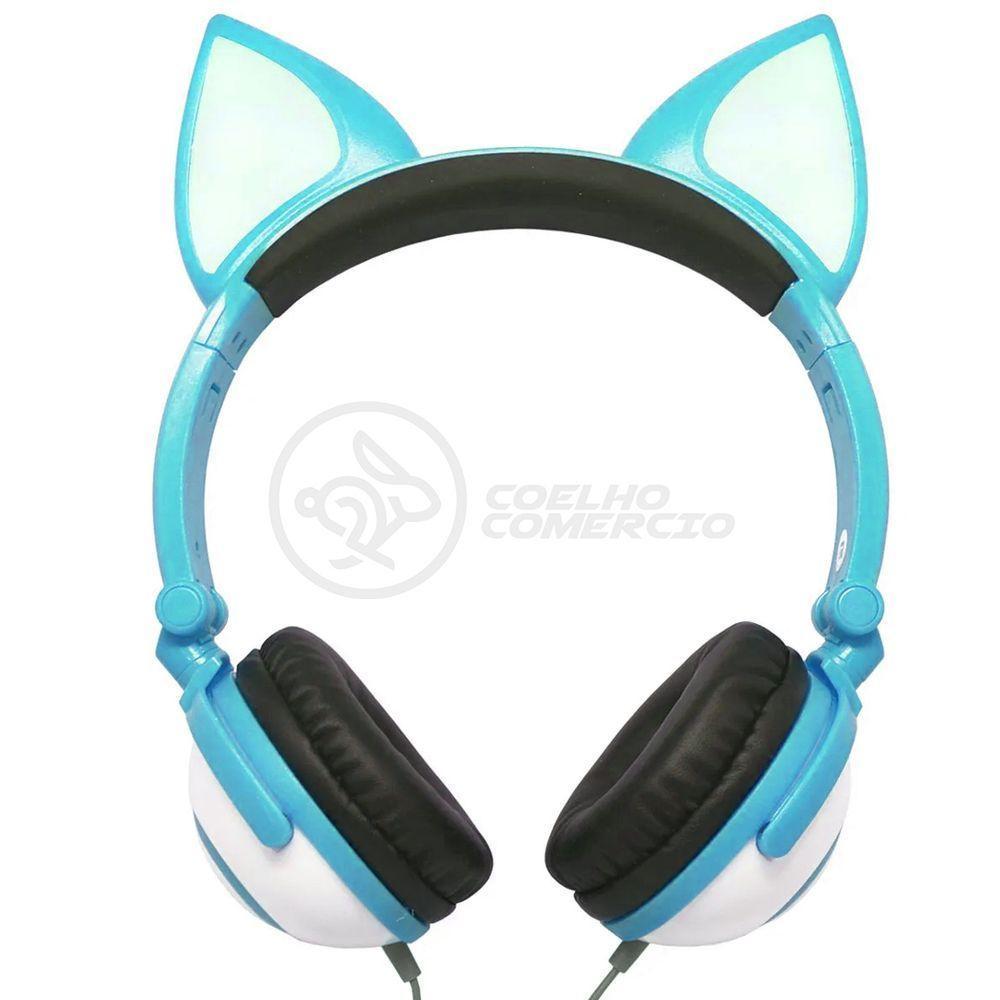 Fone De Ouvido Gatinho Fox Fio C/ Led Infantil Azul - 1