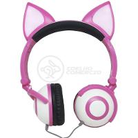 Fone De Ouvido Gatinho Fio Com Led Dobrável Microfone Rosa - 1