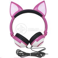 Fone De Ouvido Gatinho Fio Com Led Dobrável Microfone Rosa - 2