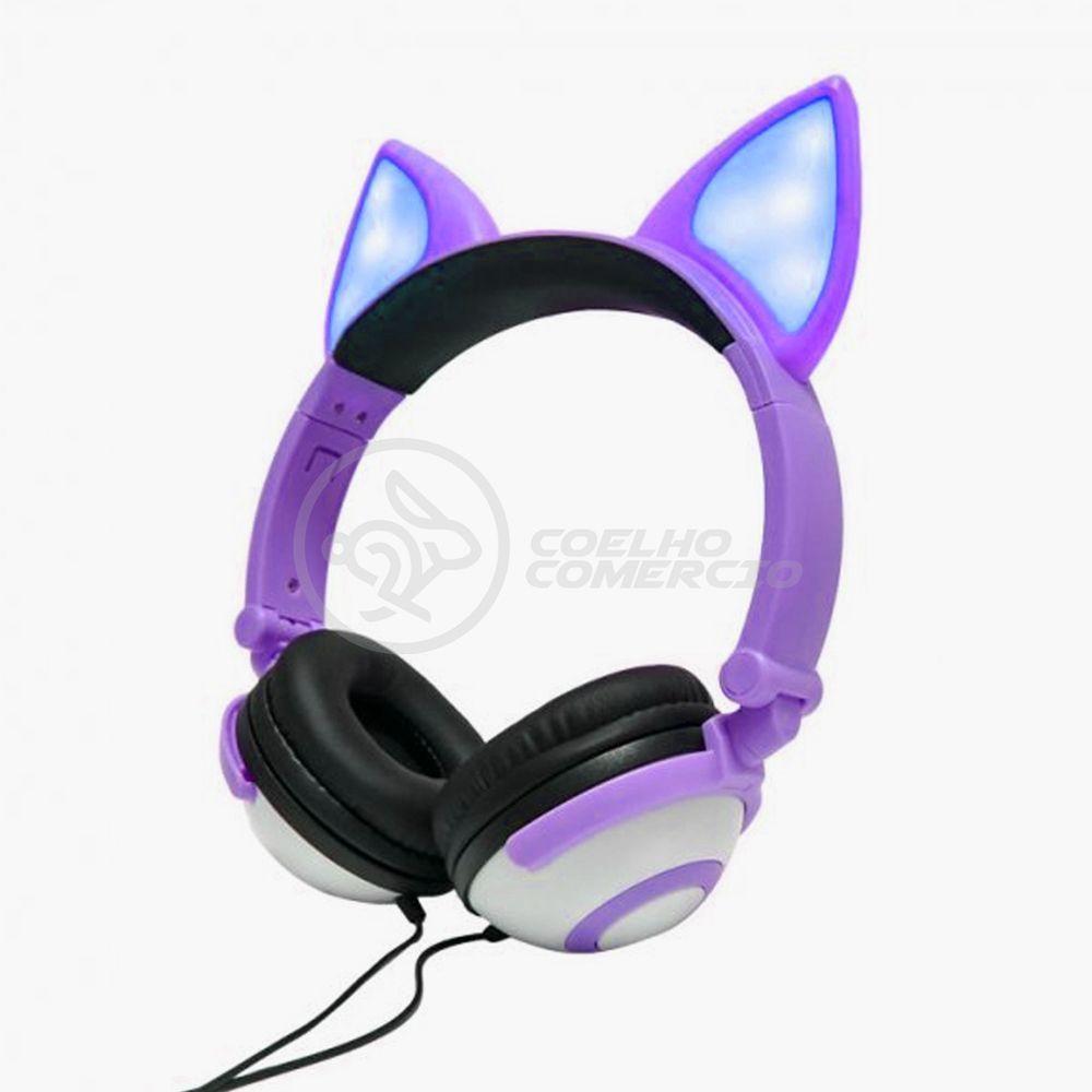 Fone De Ouvido Gatinho Fox Fio C/ Led Infantil Roxo - 1
