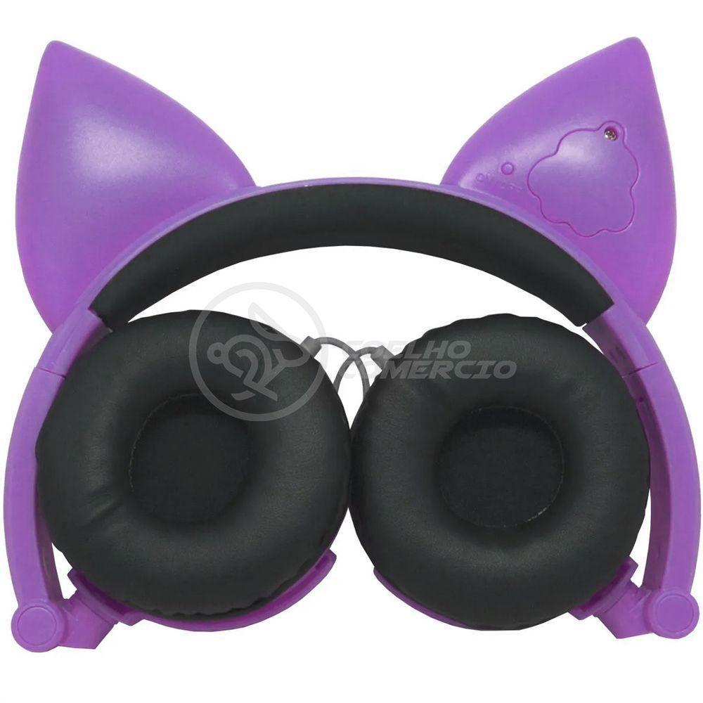 Fone De Ouvido Gatinho Fox Fio C/ Led Infantil Roxo - 6