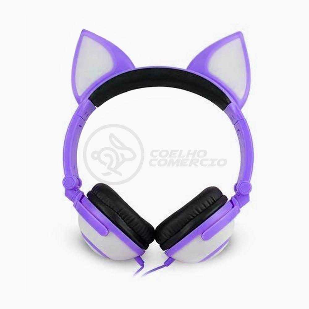 Fone De Ouvido Gatinho Fox Fio C/ Led Infantil Roxo - 4