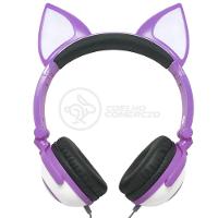 Fone De Ouvido Gatinho Fox Fio C/ Led Infantil Roxo - 1