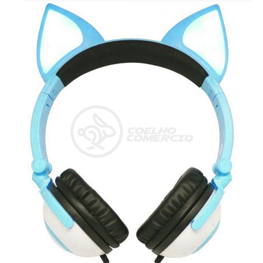 Fone De Ouvido Gatinho Fox Fio C/ Led Infantil Azul - 1