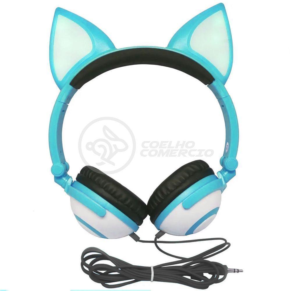 Fone De Ouvido Gatinho Fox Fio C/ Led Infantil Azul - 2