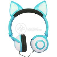 Fone De Ouvido Gatinho Fox Fio C/ Led Infantil Azul
