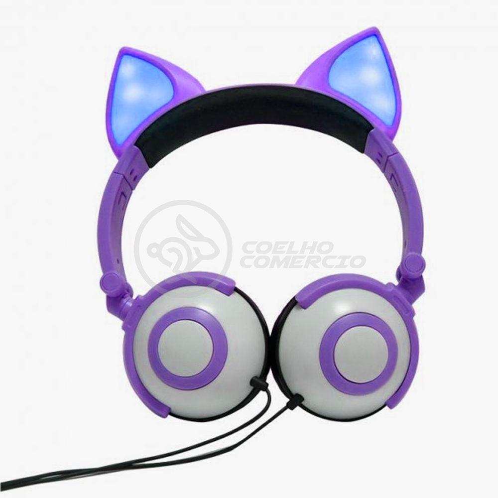 Fone De Ouvido Gatinho Fox Fio C/ Led Infantil Roxo - 1